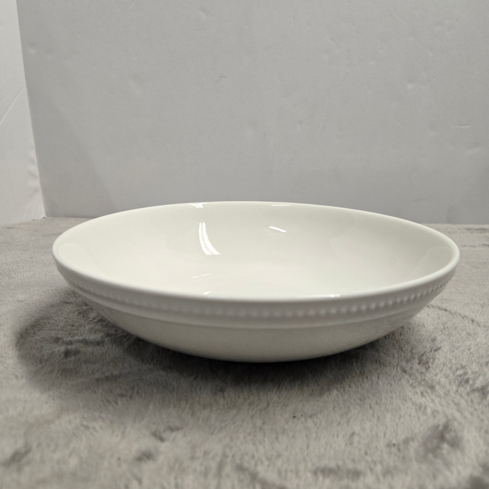 Eaton Fine Dining Casa White Beaded Rim 9 Inch Pasta Bowl Ceramic Microwave Safe